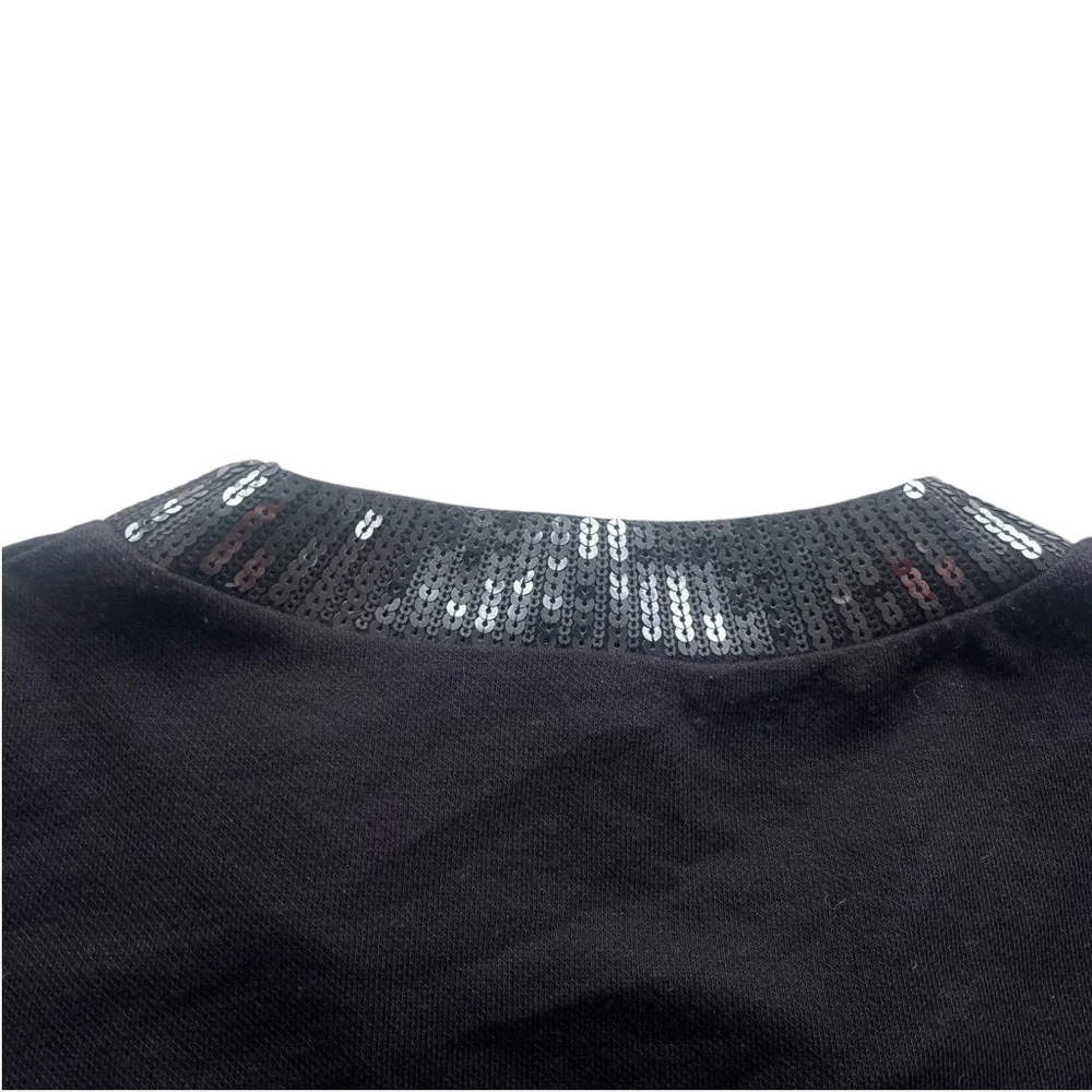 H&M Women’s Small Black Sequins Trim Short Puff Sleeve Tie Top Crop Y2K Cardigan